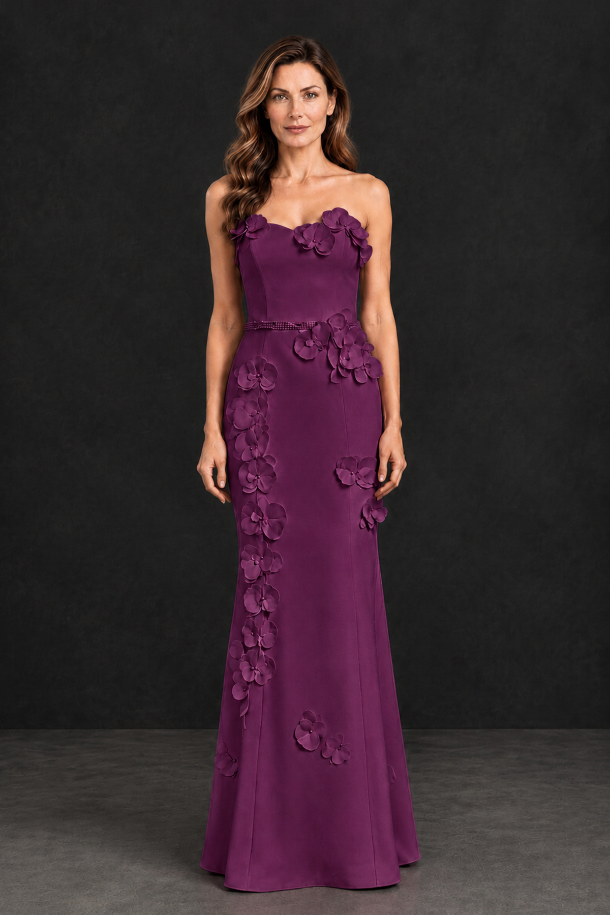 BOLODOO Plum Strapless Mother of the Bride Dress with 3D Floral Appliques - Plum - Plum_4