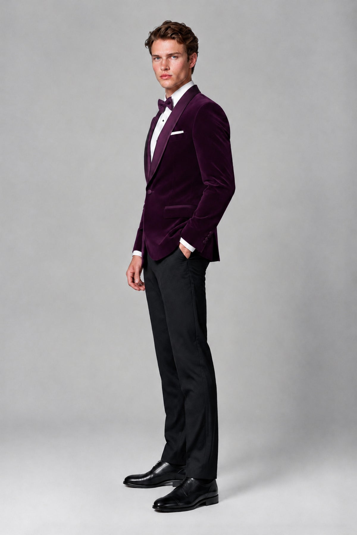 BOLODOO Men's Plum Velvet Blazer | Shawl Lapel Tuxedo Jacket - Plum - Plum_4