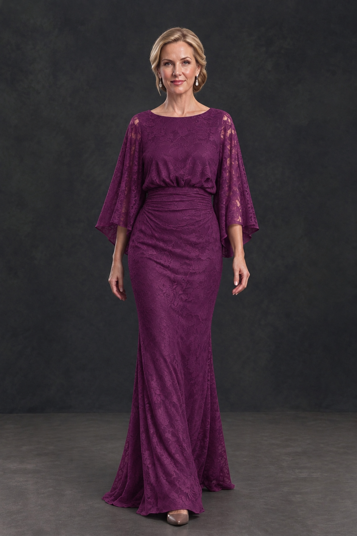 BOLODOO Plum Lace Flutter Sleeve Mother of the Bride Dress - Plum - Plum_4