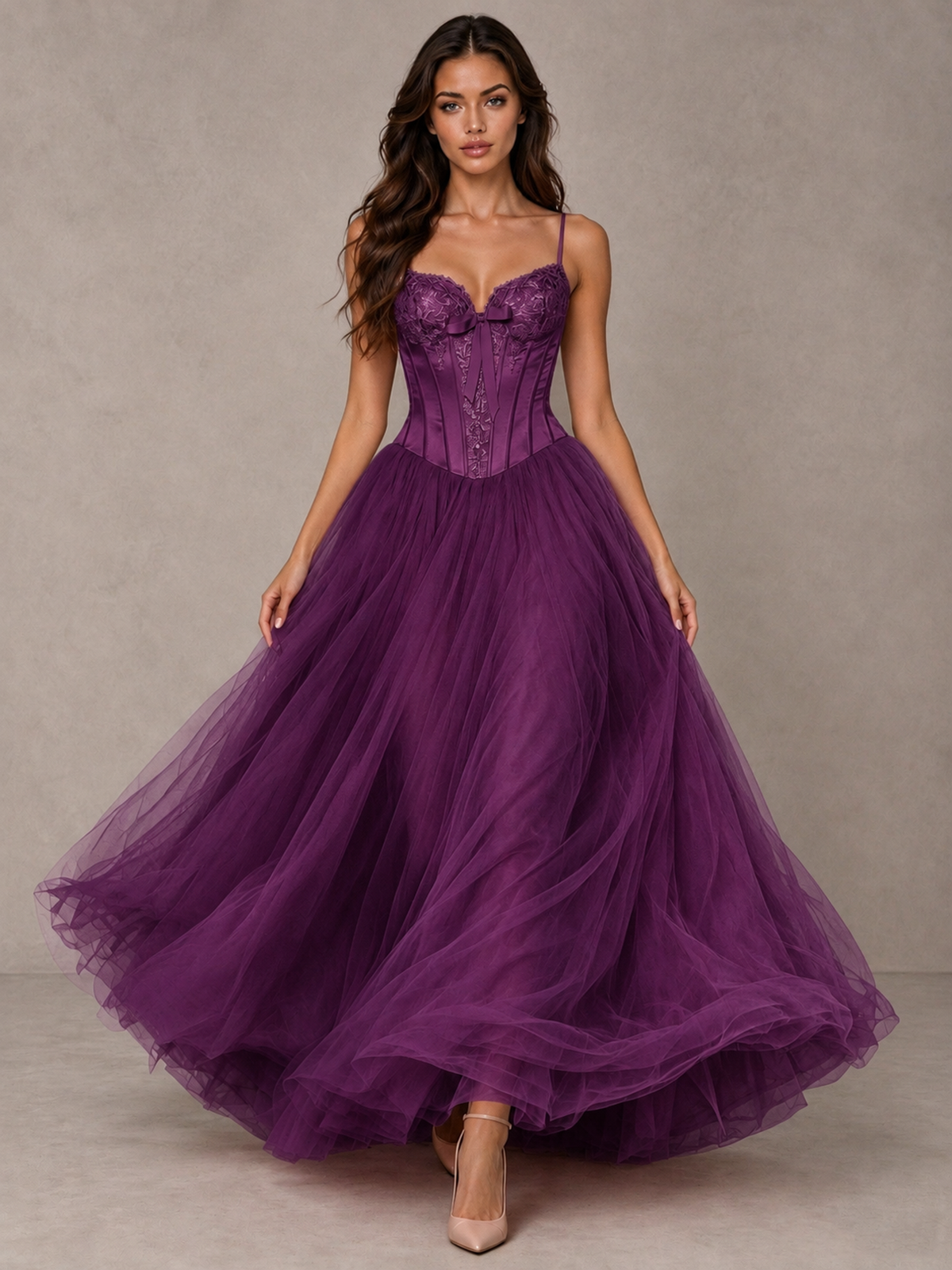 BOLODOO Plum Corset Tulle Prom Dress with Spaghetti Straps - Plum - Plum_4