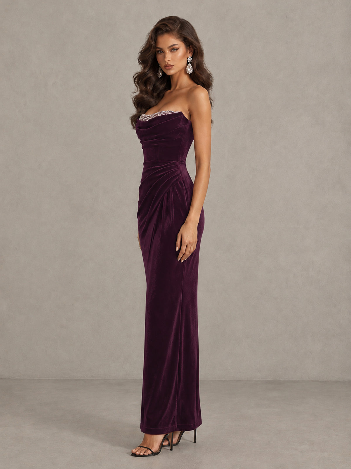 BOLODOO Plum Strapless Velvet Cocktail Maxi Dress - Plum - Plum_4