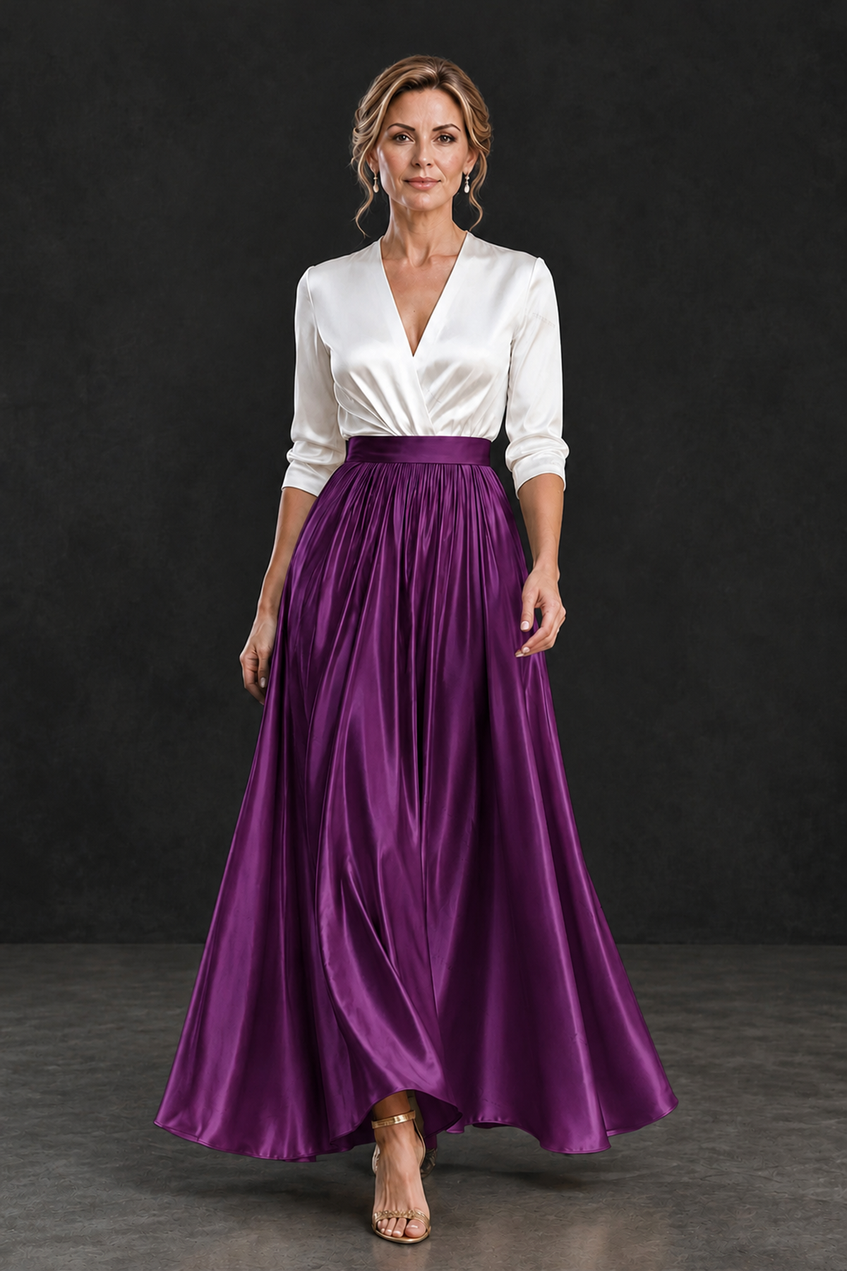 BOLODOO Plum and White V-Neck A-Line Mother of the Bride Dress - Plum - Plum_4