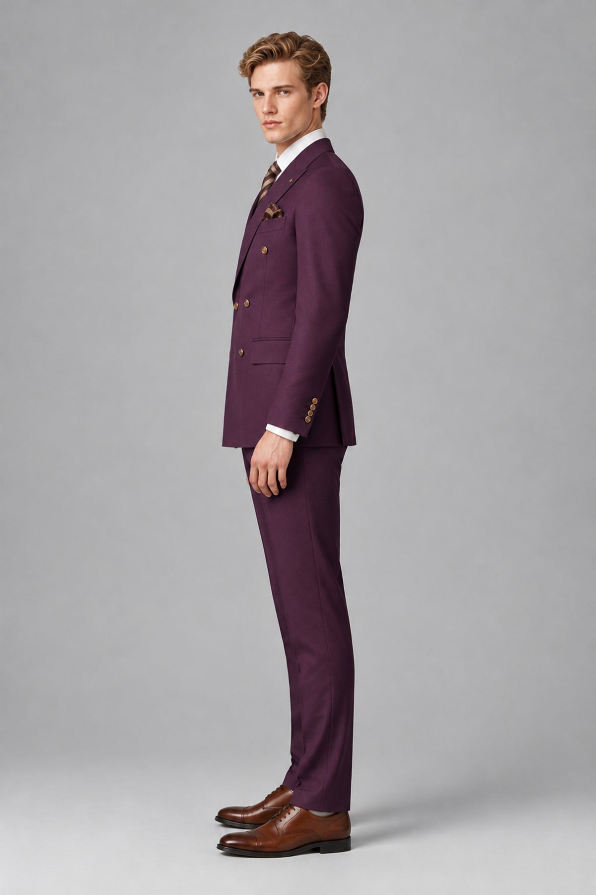 Bolodoo Men's Plum Double-Breasted 2-Piece Wedding Suit - Plum - Plum_4