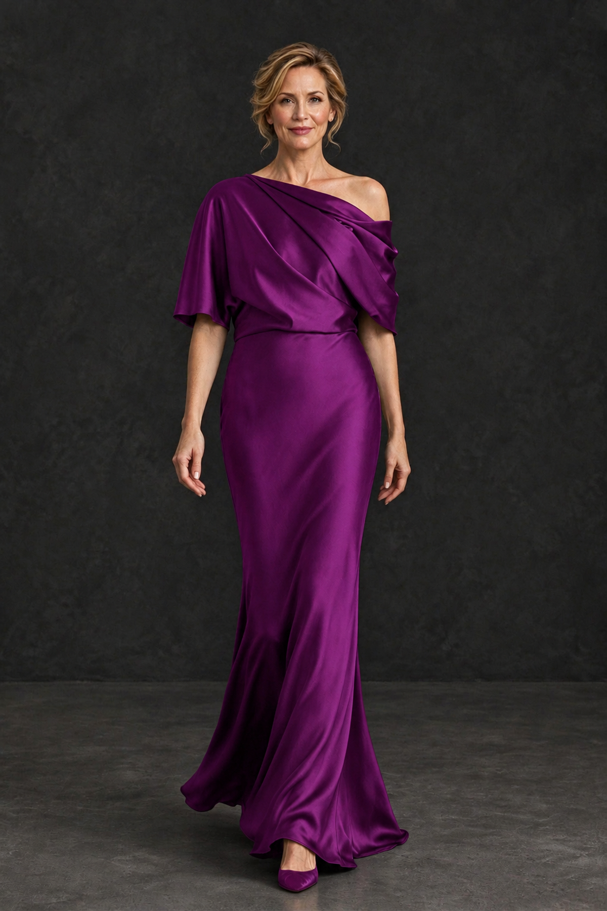 BOLODOO Plum Satin Asymmetric Mother of the Bride Dress - Plum - Plum_4