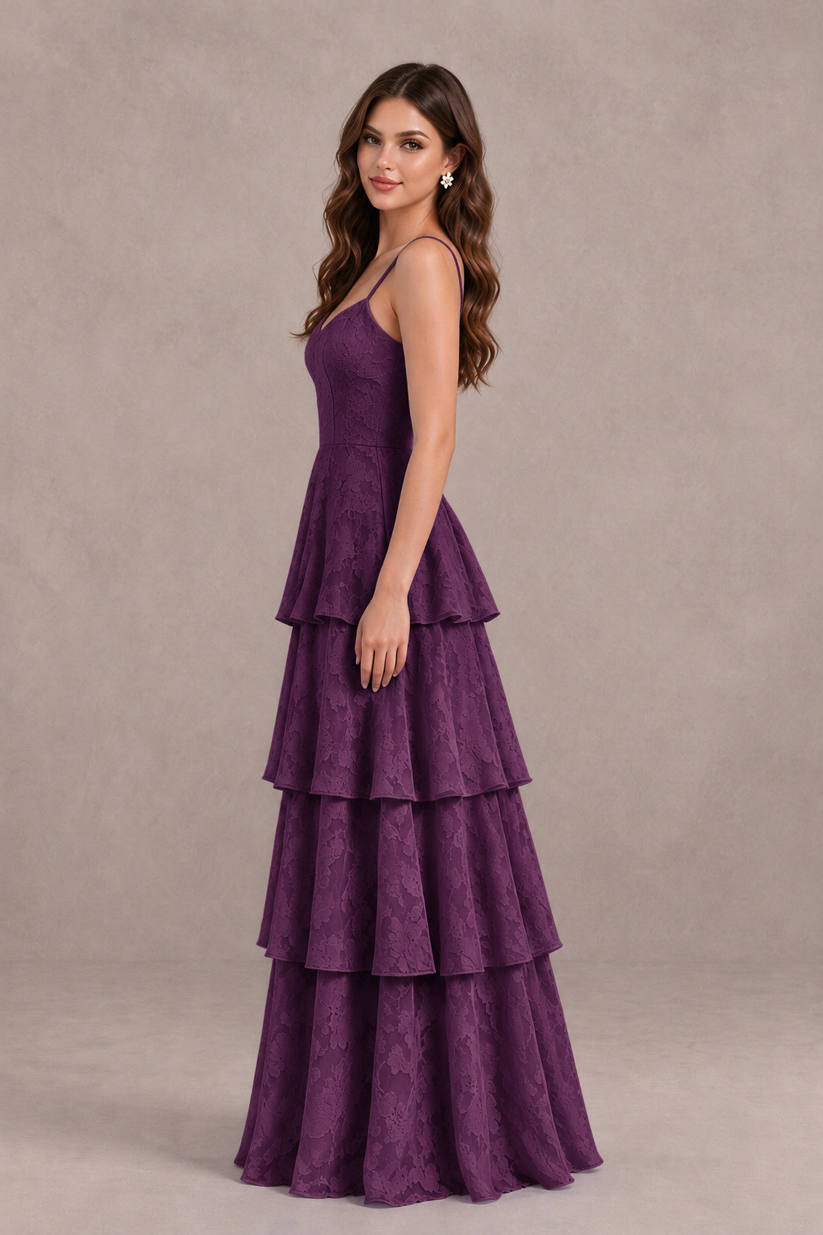 BOLODOO Plum Tiered Floral-Textured Spaghetti Strap Maxi Dress - Plum - Plum_4