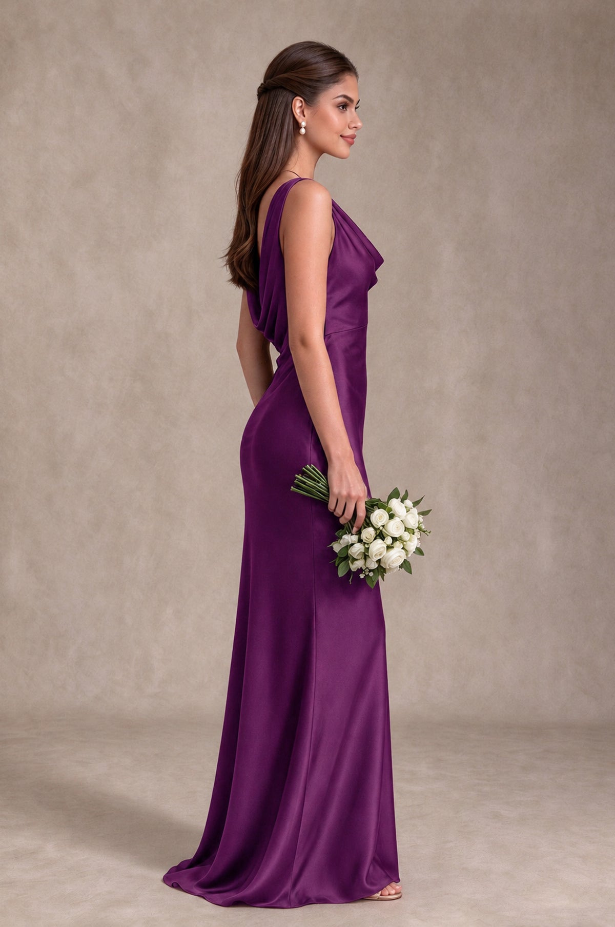 BOLODOO Plum Cowl Neck Open Back Satin Bridesmaid Dress - Plum - Plum_4
