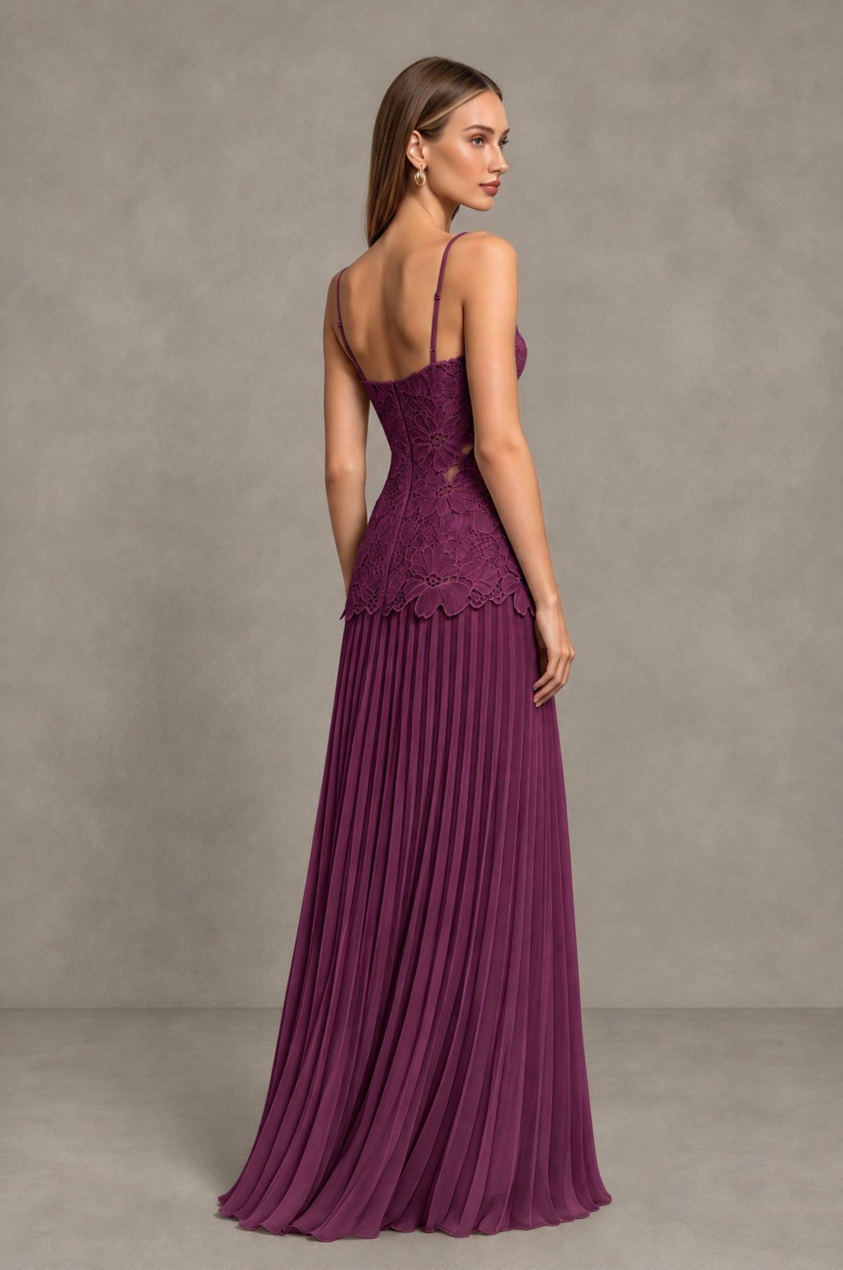 BOLODOO Plum Lace Bodice Pleated Wedding Guest Dress - Plum - Plum_4