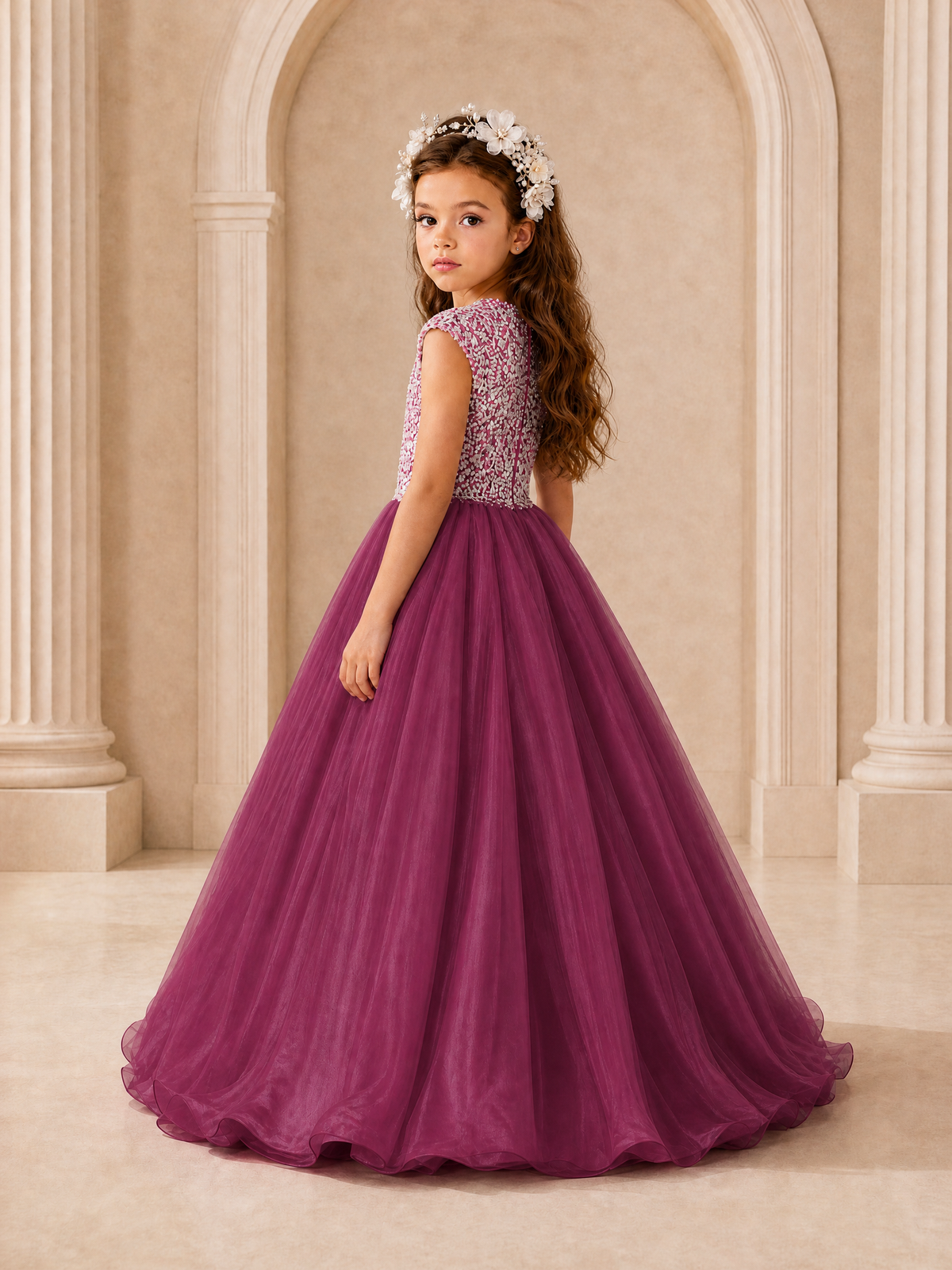 BOLODOO Plum Sequin Tulle Flower Girl Dress with Cap Sleeves - Plum - Plum_4