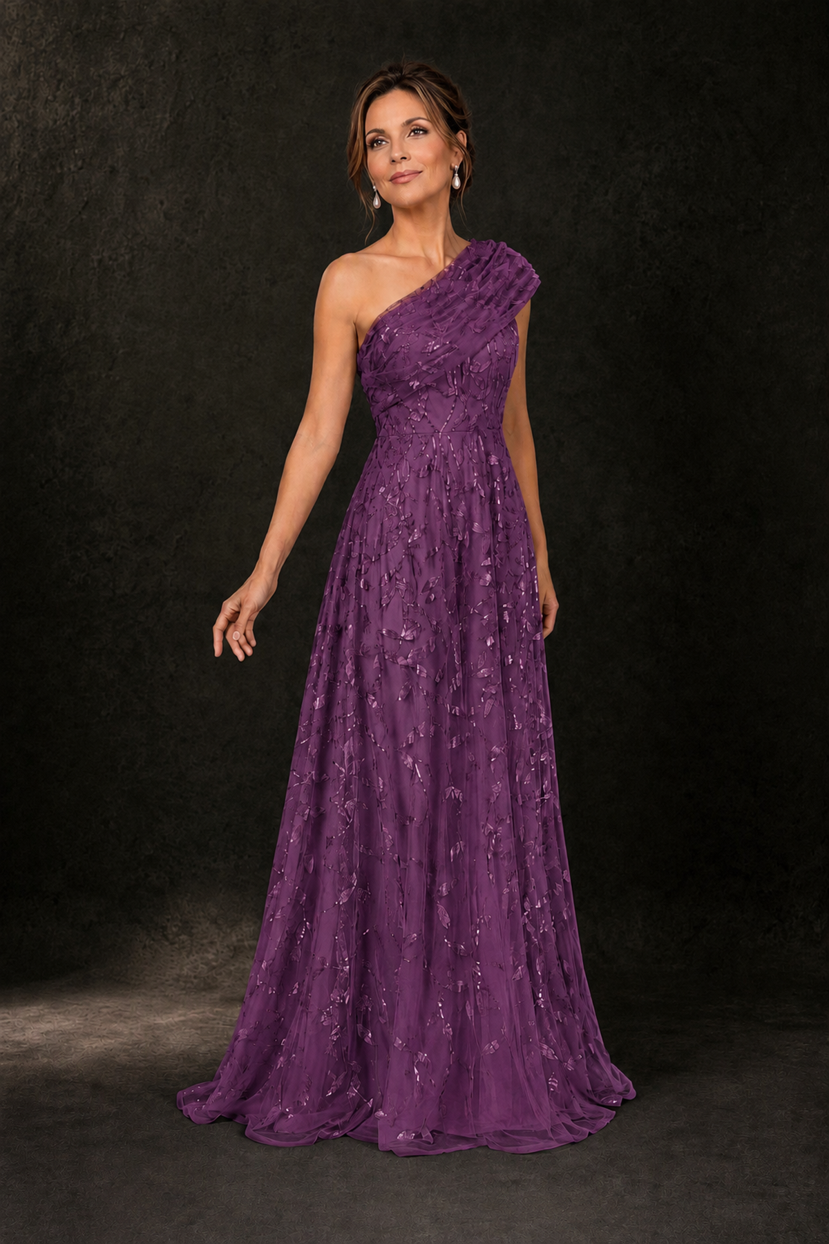 BOLODOO Plum Leaf Sequin One-Shoulder A-Line Maxi Gown – Mother of the Bride & Formal Evening Dress - Plum - Plum_4