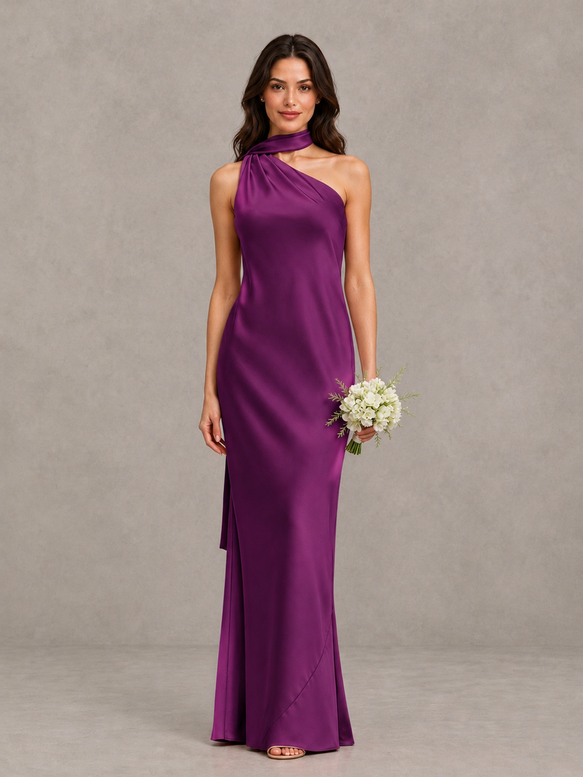 BOLODOO Plum Satin One-Shoulder Bridesmaid Dress with Open Back - Plum - Plum (1)