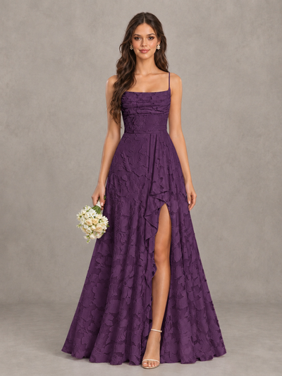BOLODOO Plum Floral Appliqué Slit Maxi Dress - Plum - Plum (1)