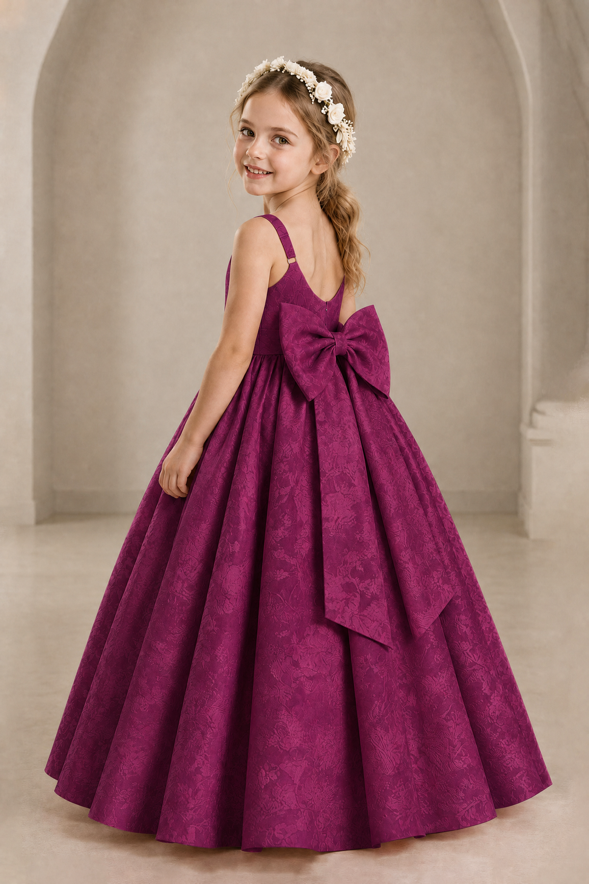 BOLODOO Plum Girls' A-Line Flower Girl Dress with Back Bow - Plum