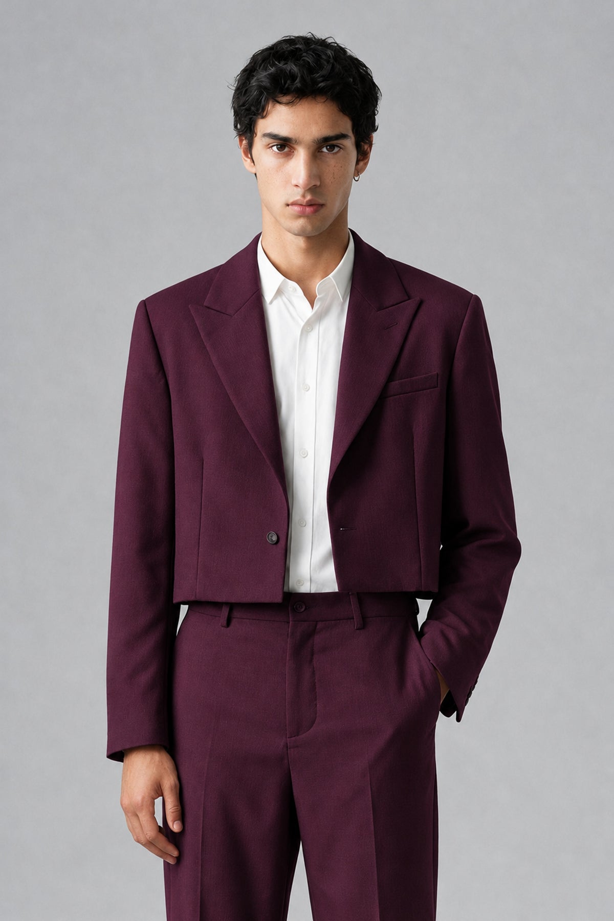 Bolodoo Men's Plum Cropped Blazer & Wide-Leg Trousers 2-Piece Suit - Plum - Plum (1)