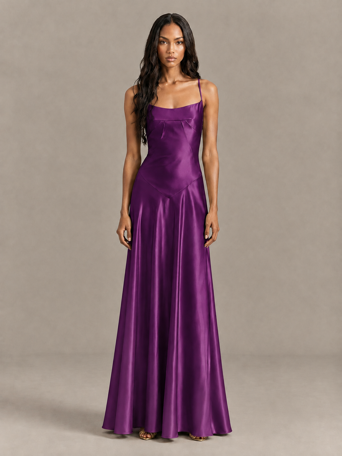 BOLODOO Plum Satin Lace-Up Back Maxi Dress - Plum