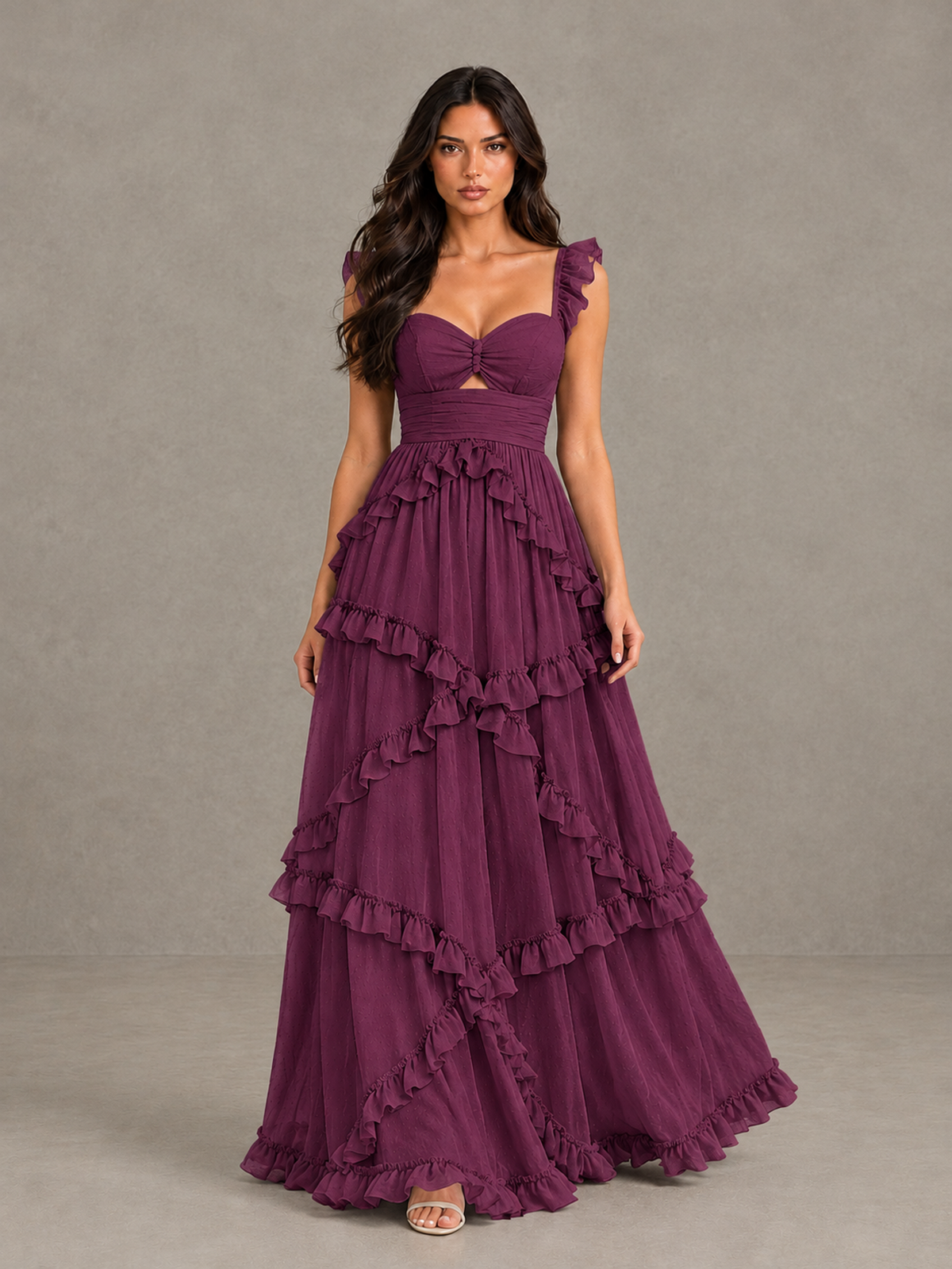 BOLODOO Plum Ruffle A-Line Prom Dress with Open Back - Plum - Plum (1)