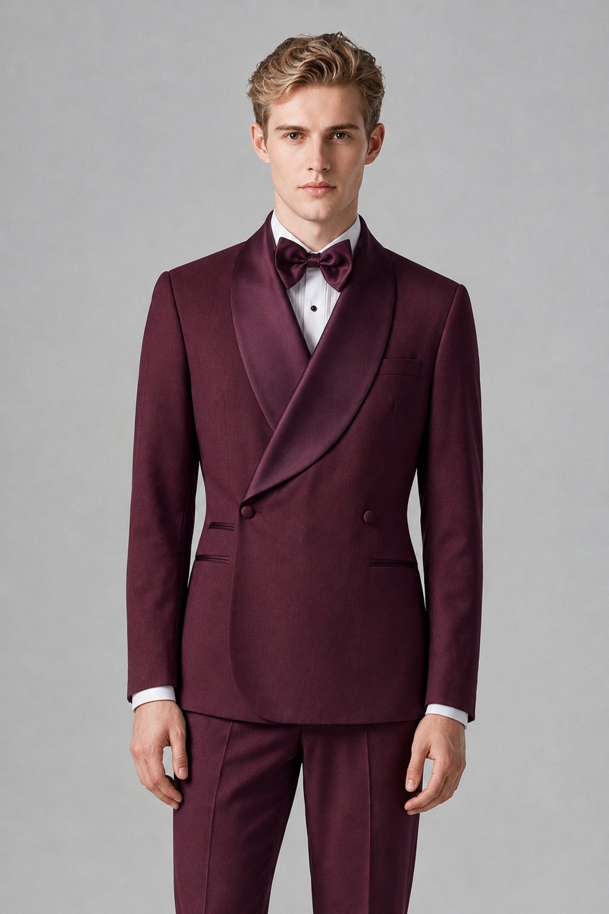 Bolodoo Men's Plum Shawl Lapel 2-Piece Tuxedo Suit – Jacket & Trousers - Plum - Plum (1)
