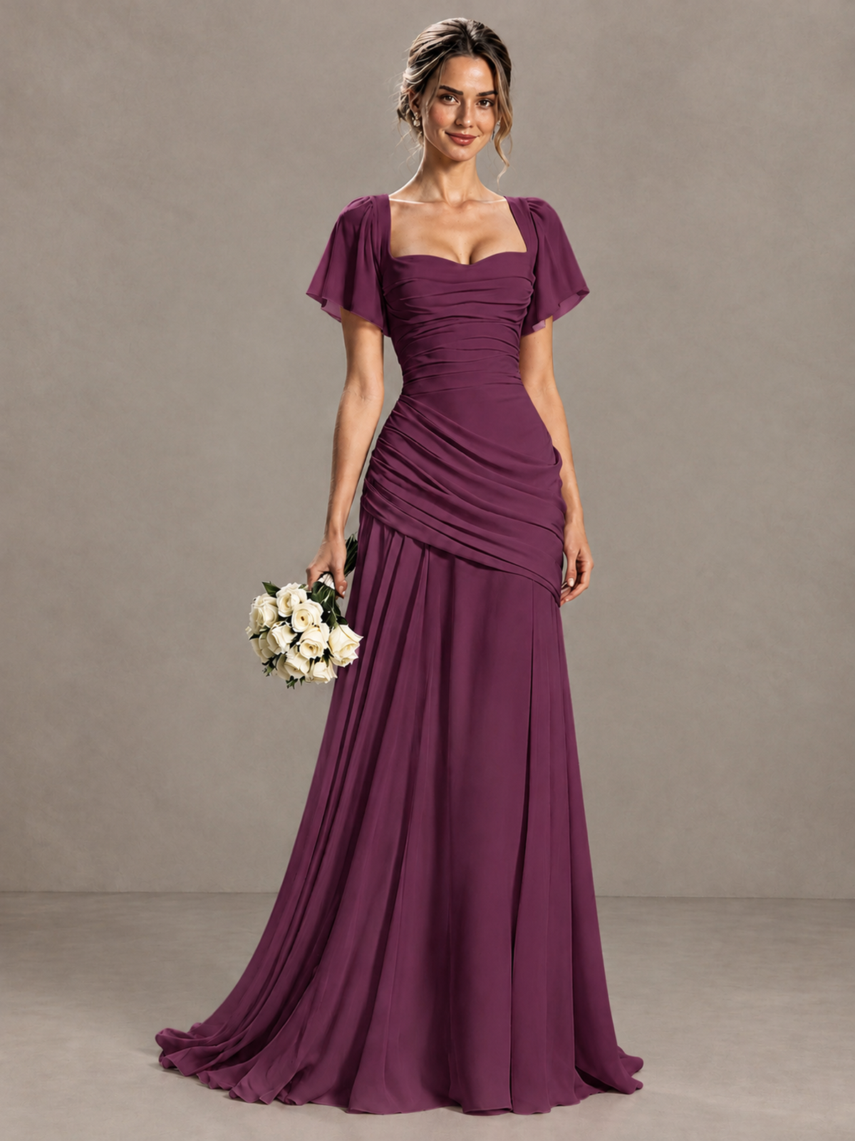 BOLODOO Plum Flutter Sleeve Lace-Up Back Maxi Dress - Plum - Plum (1)