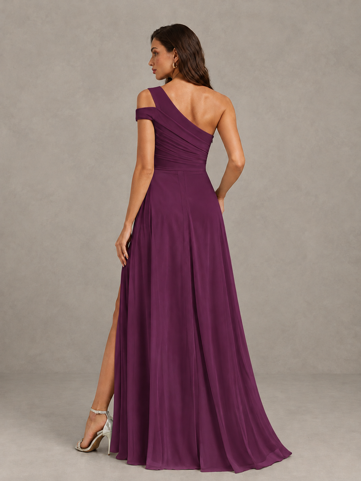 BOLODOO Plum One-Shoulder Bridesmaid Dress with Side Slit - Plum - Plum (2)