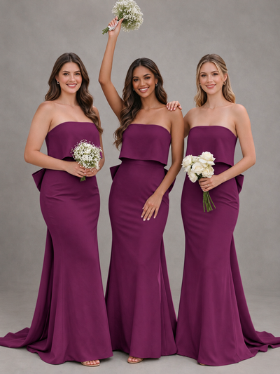BOLODOO Plum Gray Strapless Bow Back Mermaid Bridesmaid Dress - Plum - Plum (2)