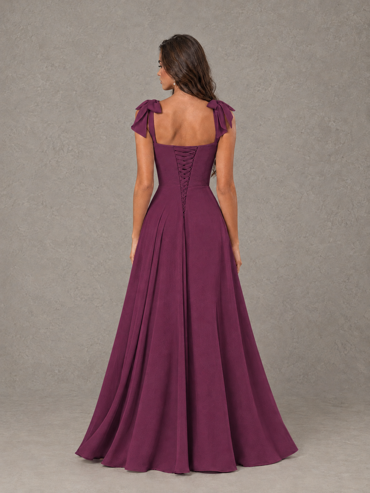 BOLODOO Plum Bow-Strap Bridesmaid Dress with Ruffle Slit - Plum - Plum (2)