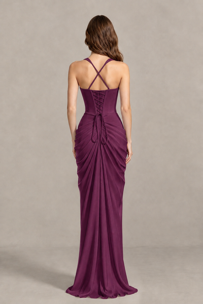 BOLODOO Chocolate Plum Sweetheart Maxi Dress with High Slit - Plum