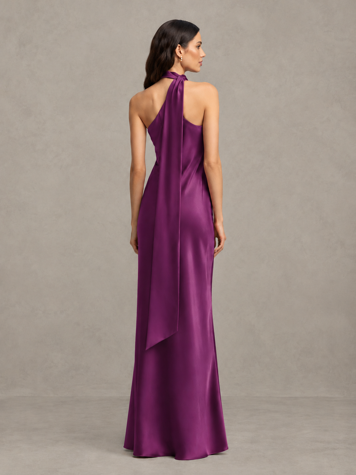 BOLODOO Plum Satin One-Shoulder Bridesmaid Dress with Open Back - Plum - Plum (2)