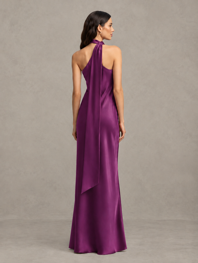 BOLODOO Plum Satin One-Shoulder Bridesmaid Dress with Open Back - Plum - Plum (2)
