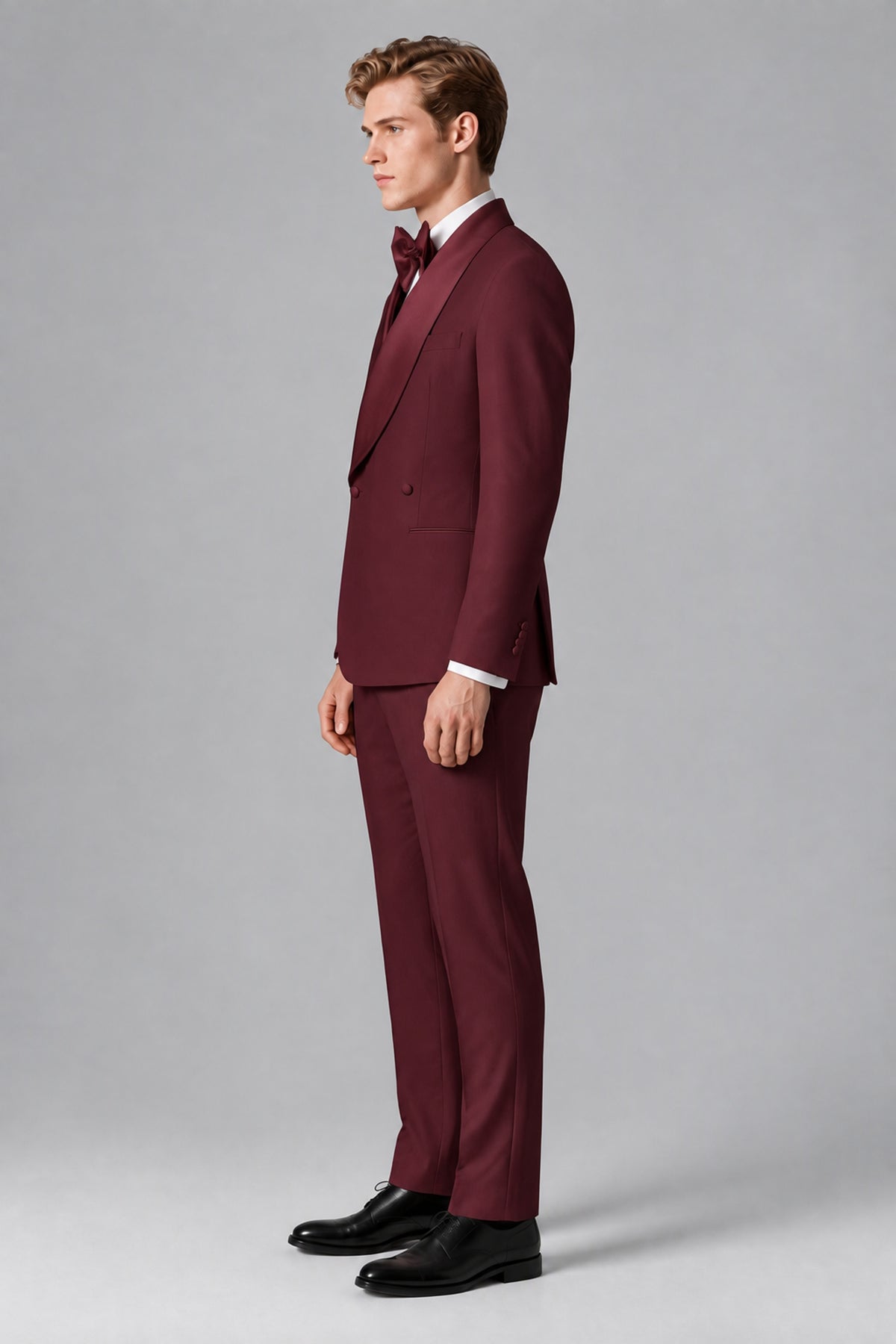Bolodoo Men's Plum Shawl Lapel 2-Piece Tuxedo Suit – Jacket & Trousers - Plum - Plum (2)