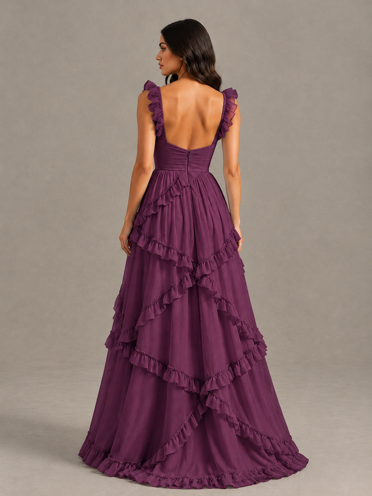 BOLODOO Plum Ruffle A-Line Prom Dress with Open Back - Plum - Plum (2)