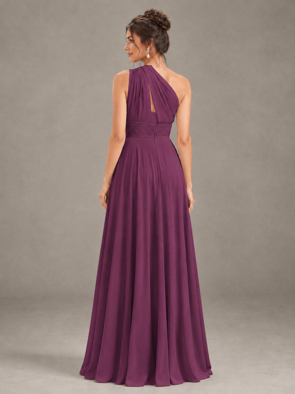 BOLODOO Plum One-Shoulder Chiffon-Look Bridesmaid Dress - Plum - Plum (2)