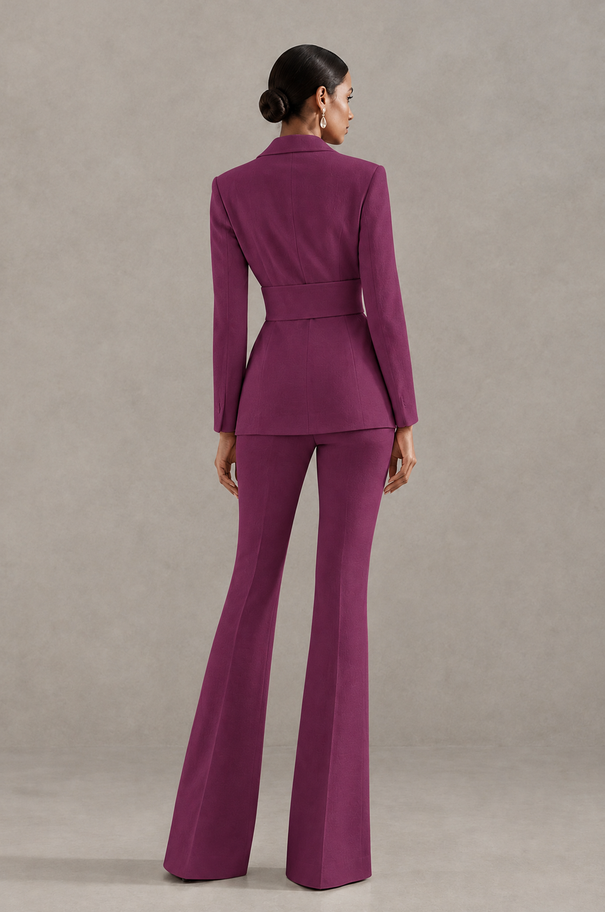BOLODOO Plum Two-Piece Pantsuit with Tailored Blazer & Flared Pants - Plum - Plum (2)