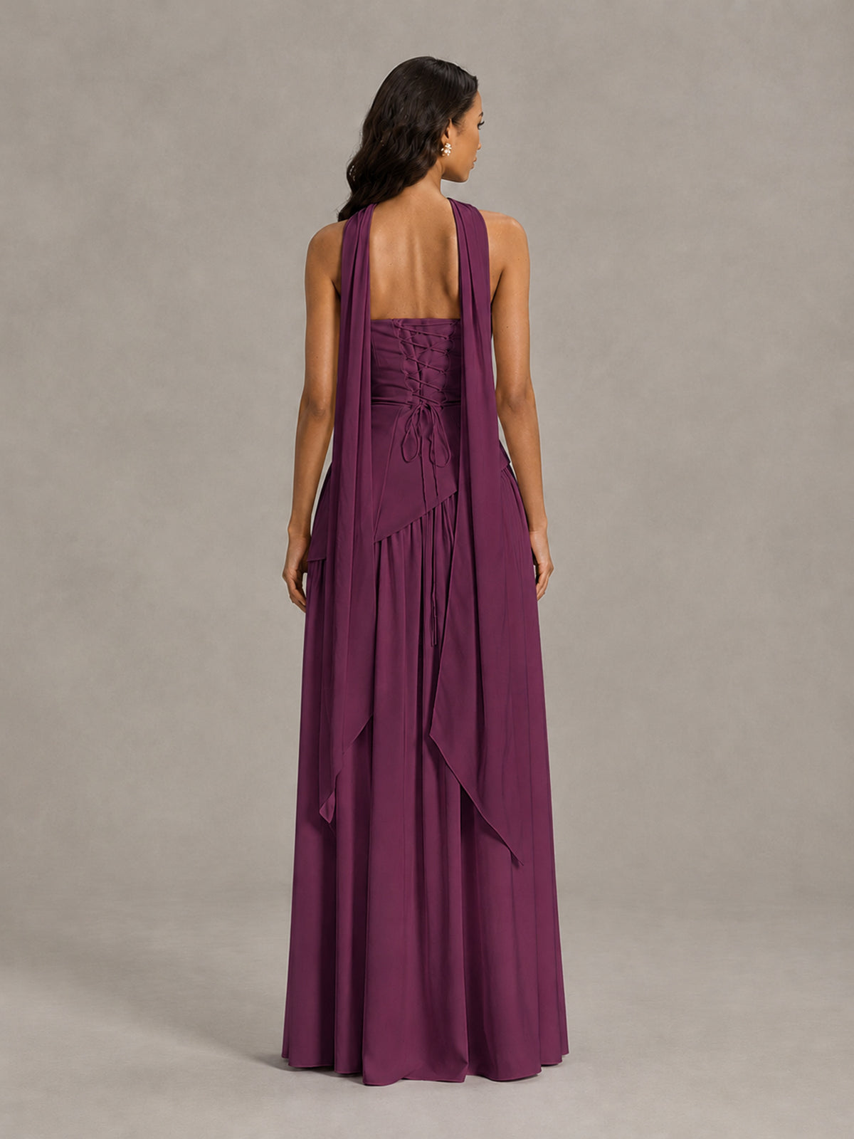 Plum Strapless Bridesmaid Dress with Scarf & High Slit - Plum - Plum (2)
