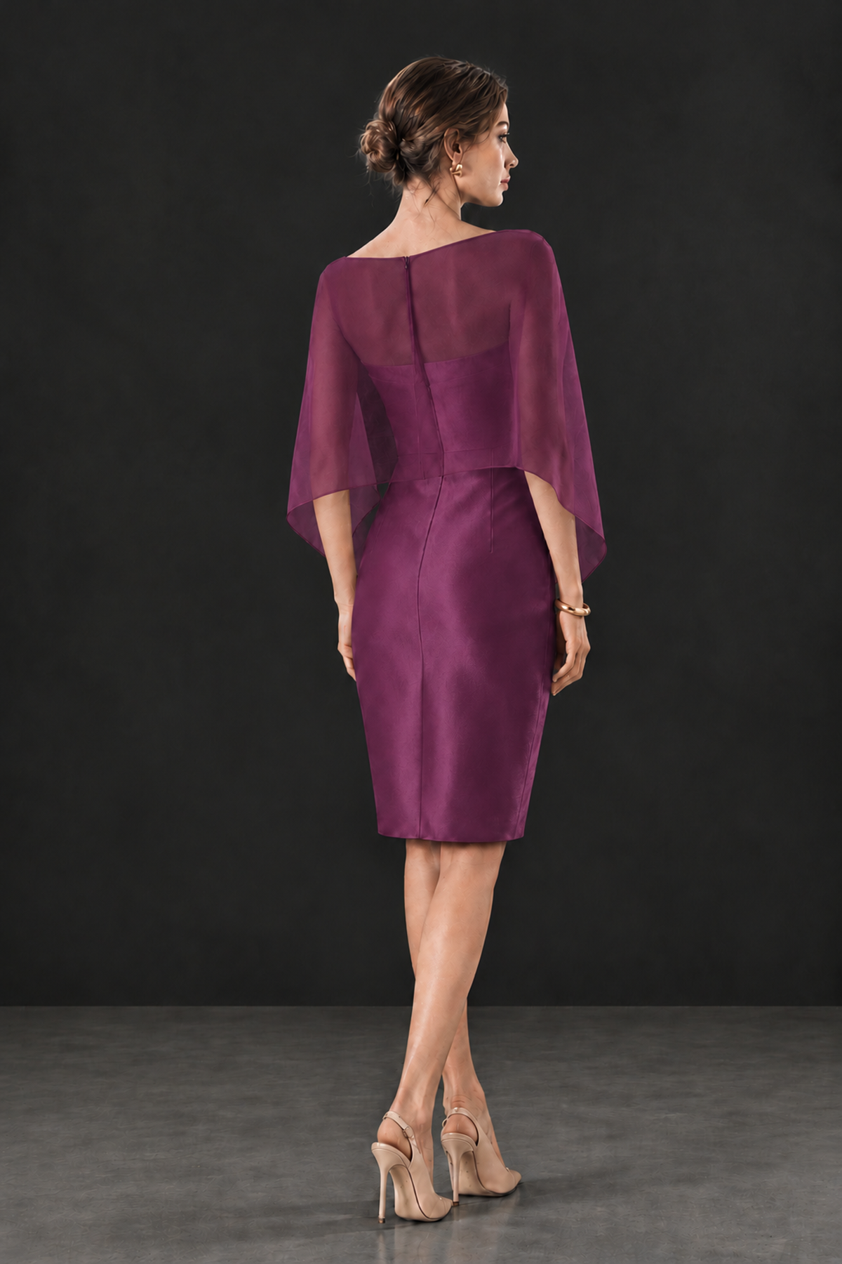 BOLODOO Plum Cape Knee-Length Mother of the Bride Dress - Plum - Plum (2)