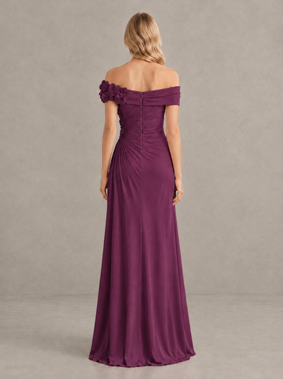 BOLODOO Plum Off-Shoulder Floral Applique Wedding Guest Maxi Dress - Plum - Plum (2)