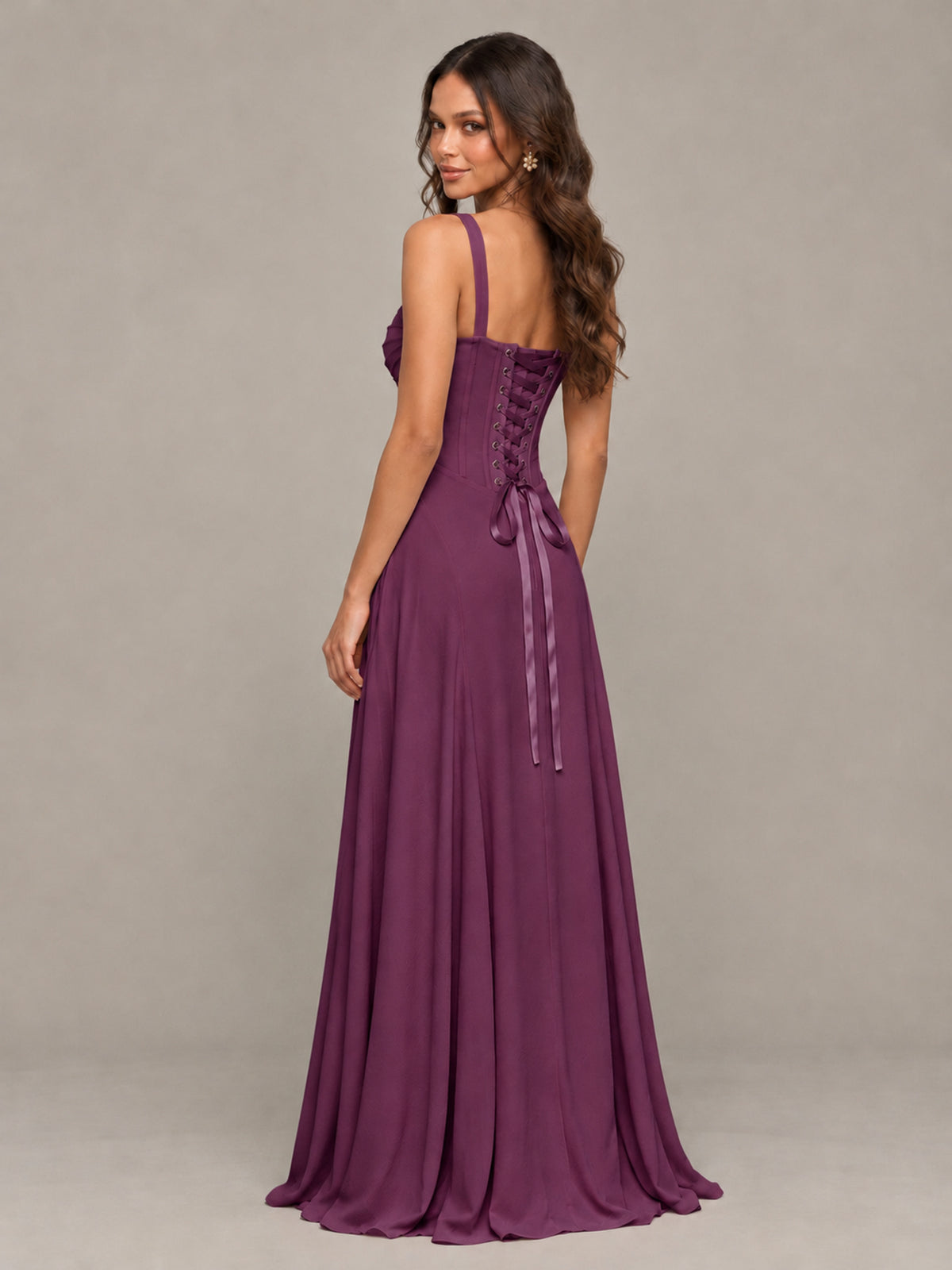 BOLODOO Plum Sweetheart Lace-Up Back Bridesmaid Dress - Plum - Plum (2)