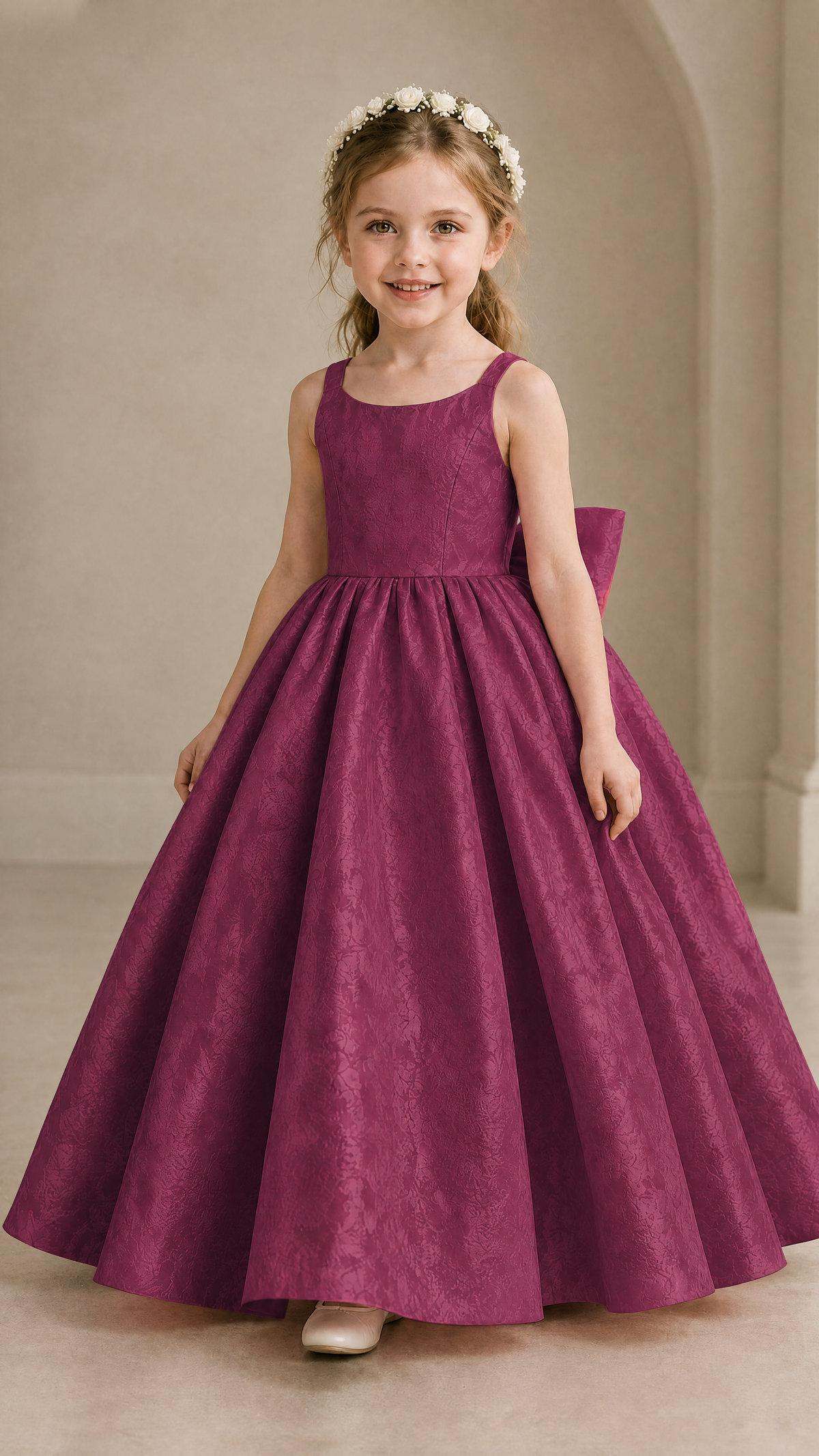 BOLODOO Plum Girls' A-Line Flower Girl Dress with Back Bow - Plum