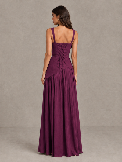 BOLODOO Plum Brown Scarf Bridesmaid Dress with Lace-Up Back - Plum - Plum (2)