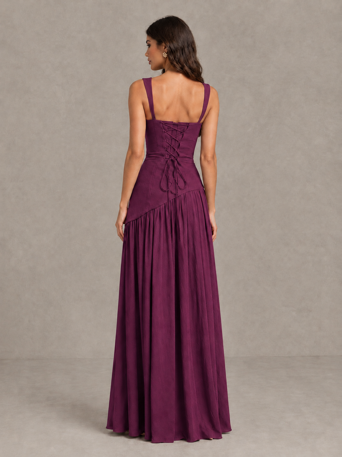 BOLODOO Plum Brown Scarf Bridesmaid Dress with Lace-Up Back - Plum - Plum (2)