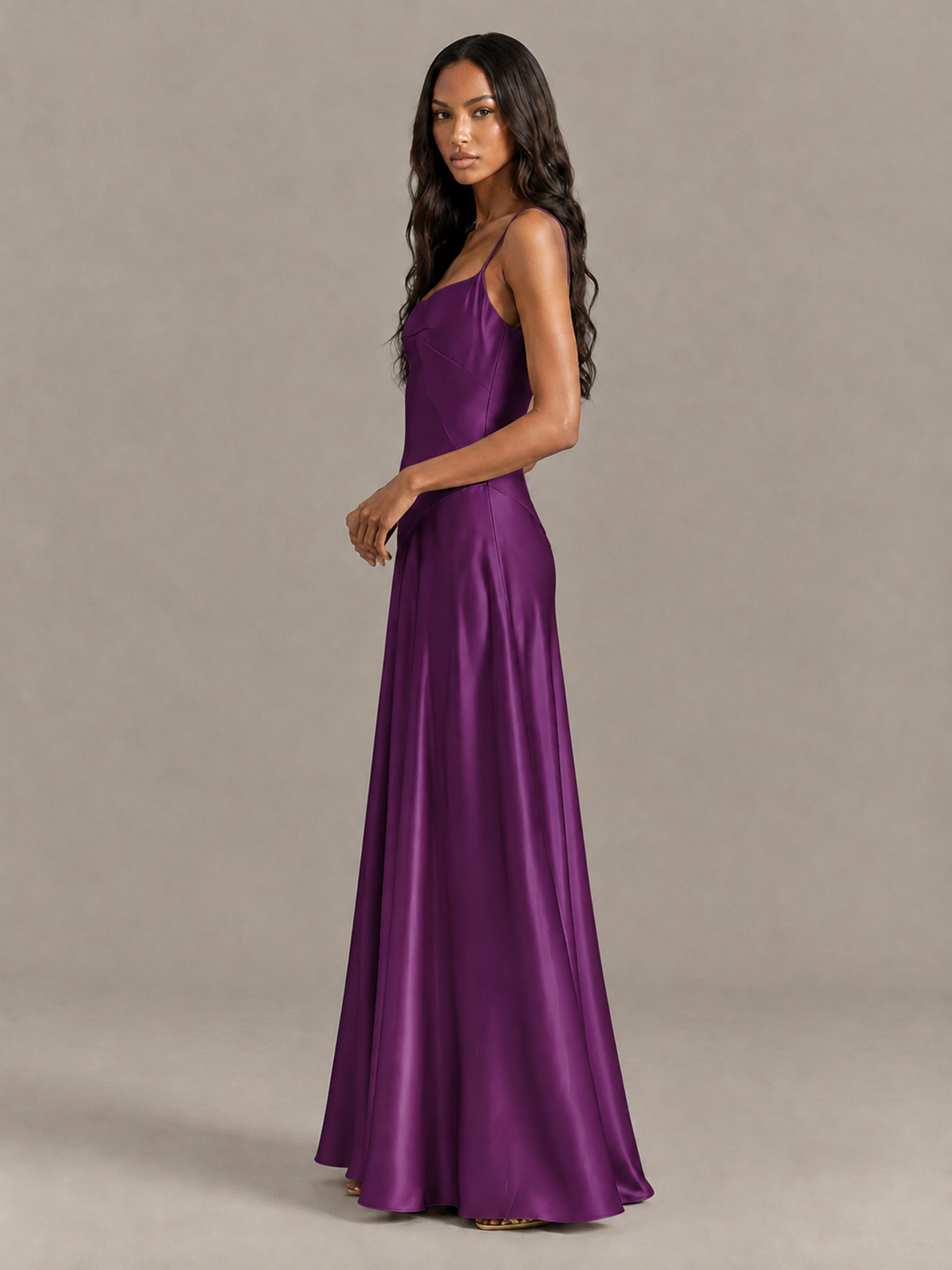 BOLODOO Plum Satin Lace-Up Back Maxi Dress - Plum