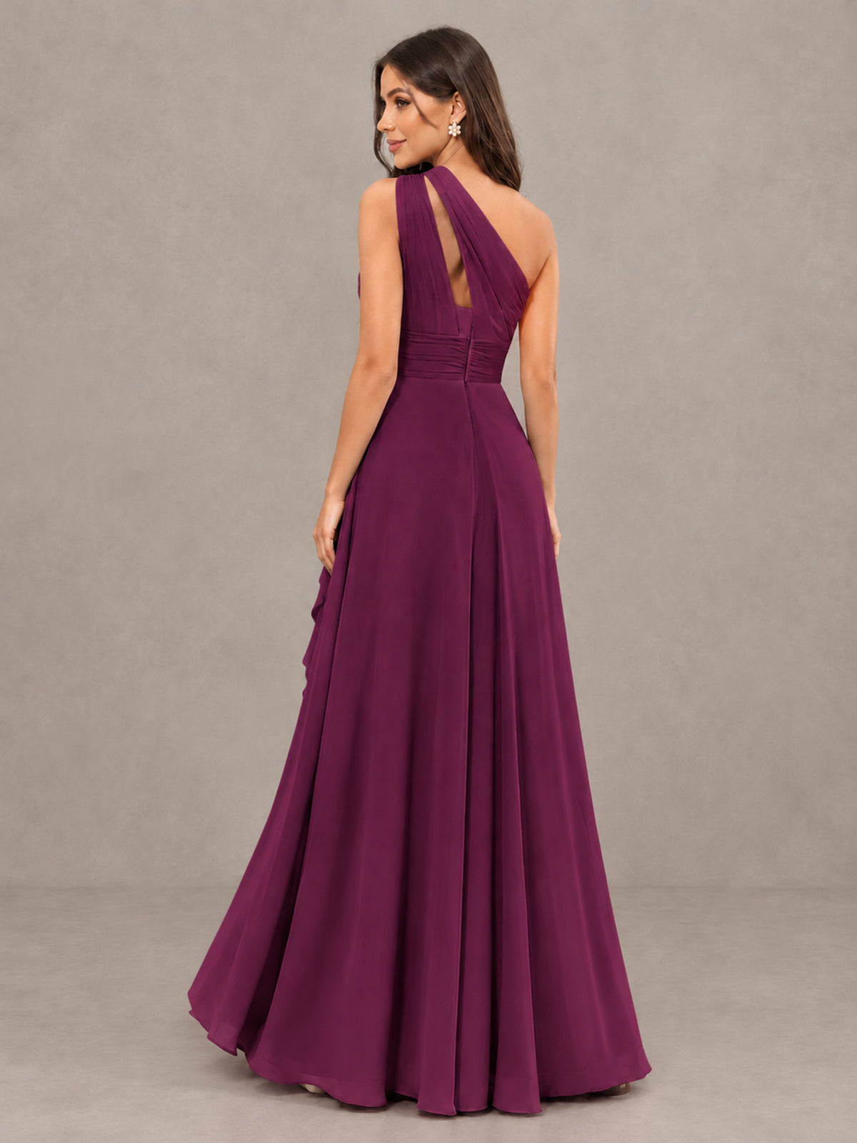 BOLODOO Plum One-Shoulder Ruffle Bridesmaid Dress with Slit - Plum - Plum (2)