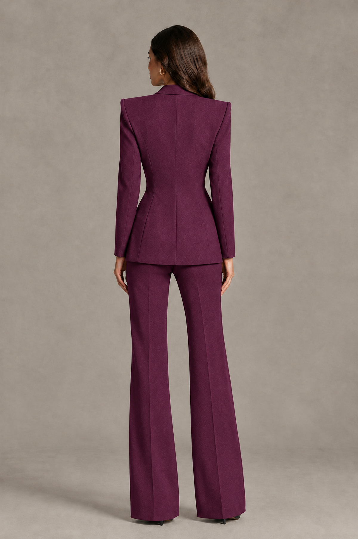 BOLODOO Plum Long Sleeve Wrap Blazer Pantsuit with Wide-Leg Trousers - Plum - Plum (2)