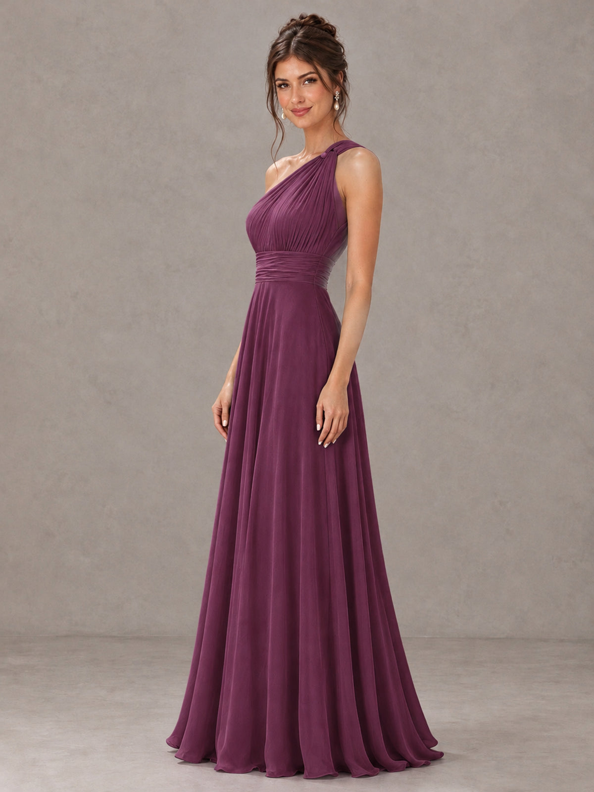 BOLODOO Plum One-Shoulder Chiffon-Look Bridesmaid Dress - Plum - Plum (3)