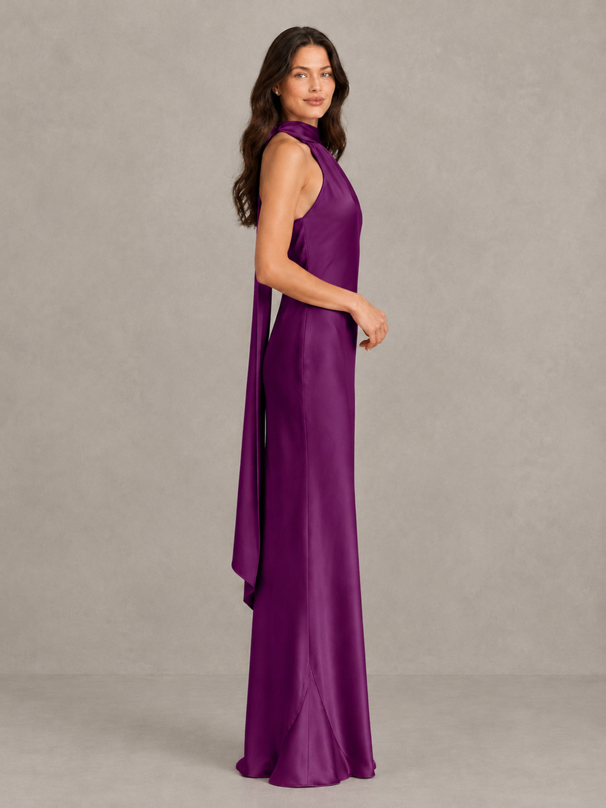 BOLODOO Plum Satin One-Shoulder Bridesmaid Dress with Open Back - Plum - Plum (3)