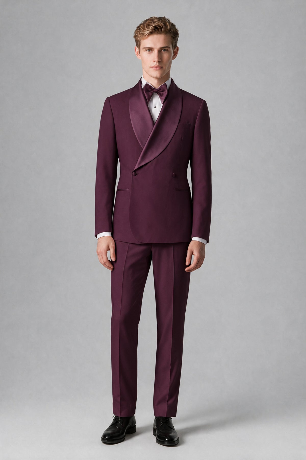 Bolodoo Men's Plum Shawl Lapel 2-Piece Tuxedo Suit – Jacket & Trousers - Plum - Plum (3)