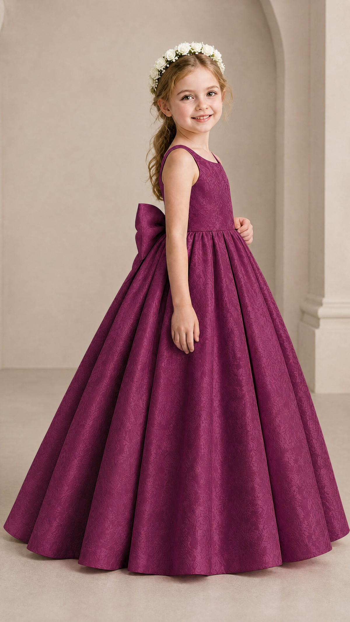 BOLODOO Plum Girls' A-Line Flower Girl Dress with Back Bow - Plum