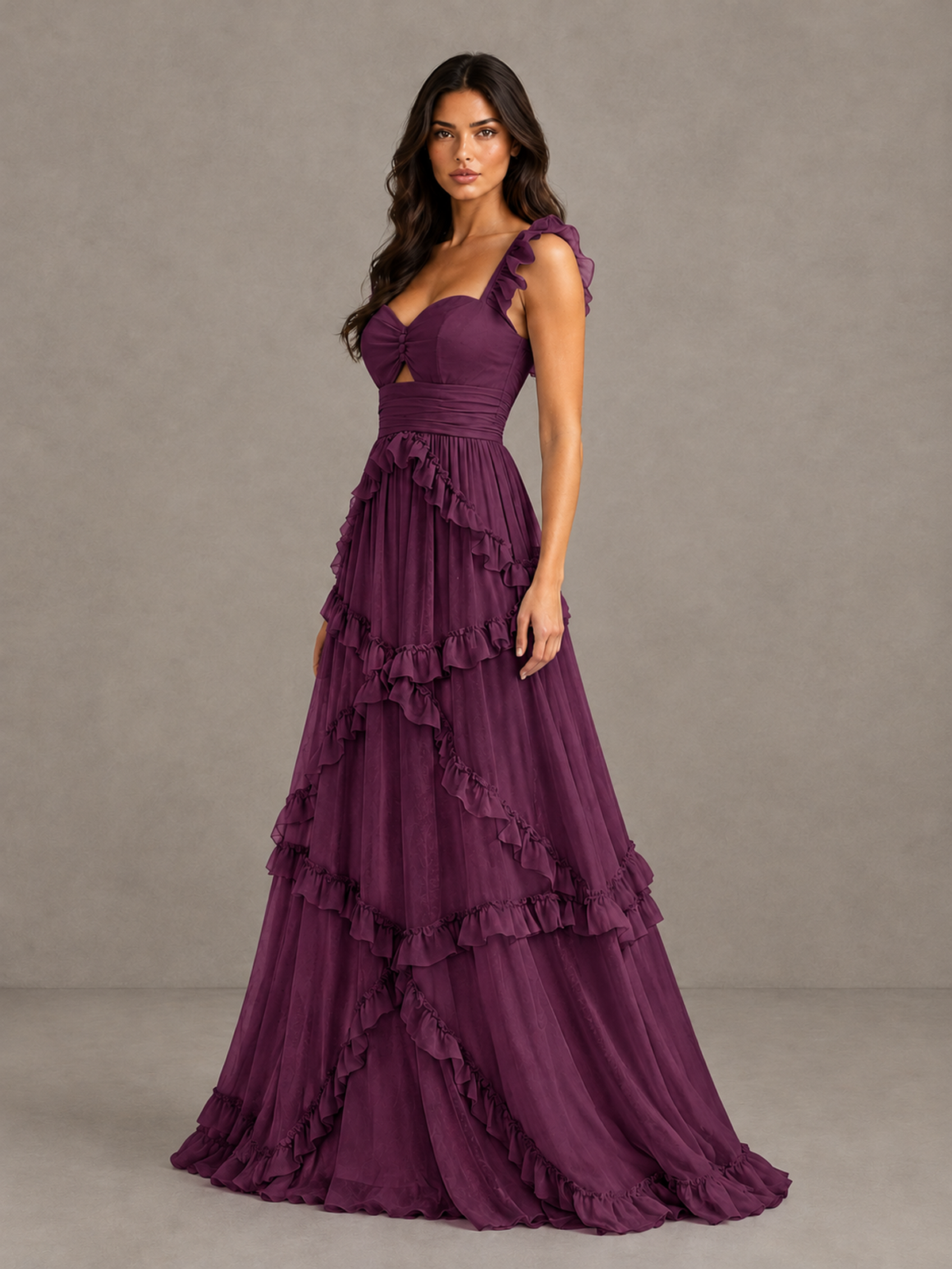 BOLODOO Plum Ruffle A-Line Prom Dress with Open Back - Plum - Plum (3)