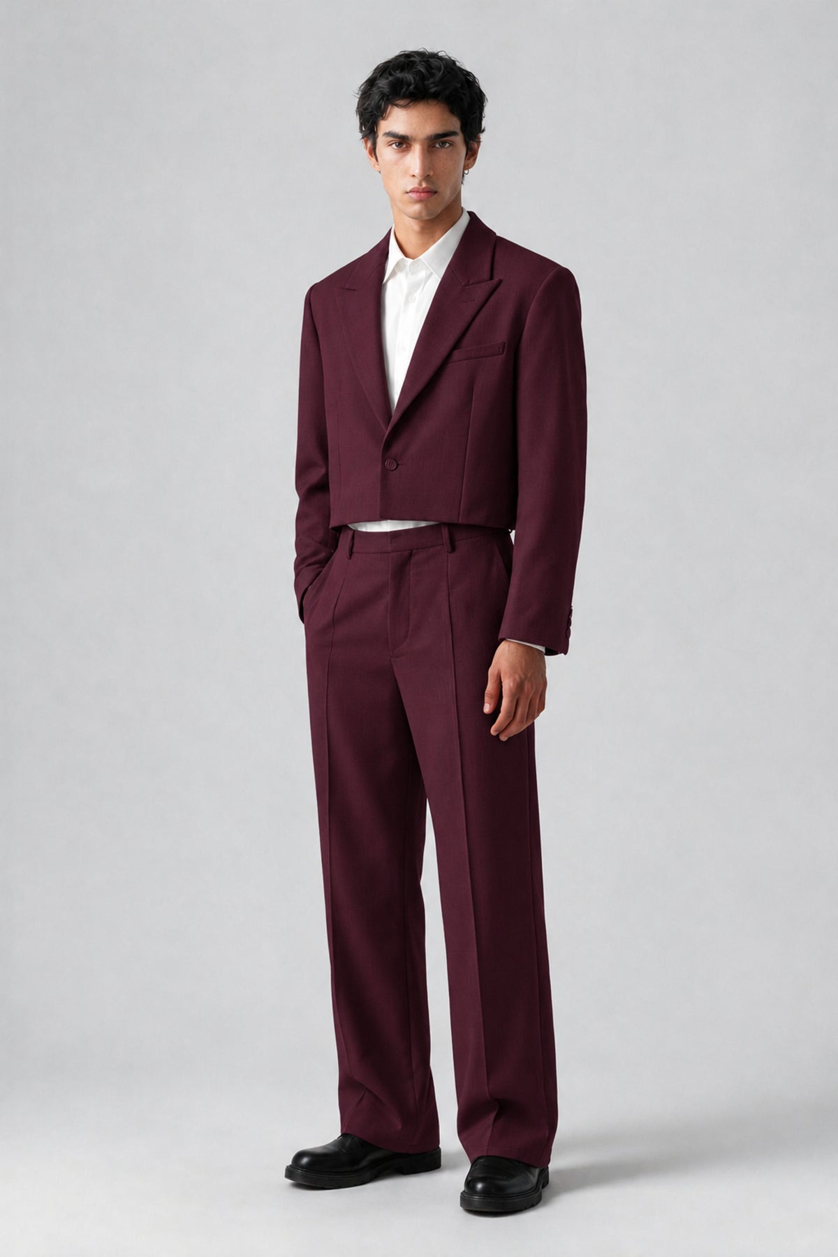 Bolodoo Men's Plum Cropped Blazer & Wide-Leg Trousers 2-Piece Suit - Plum - Plum (3)