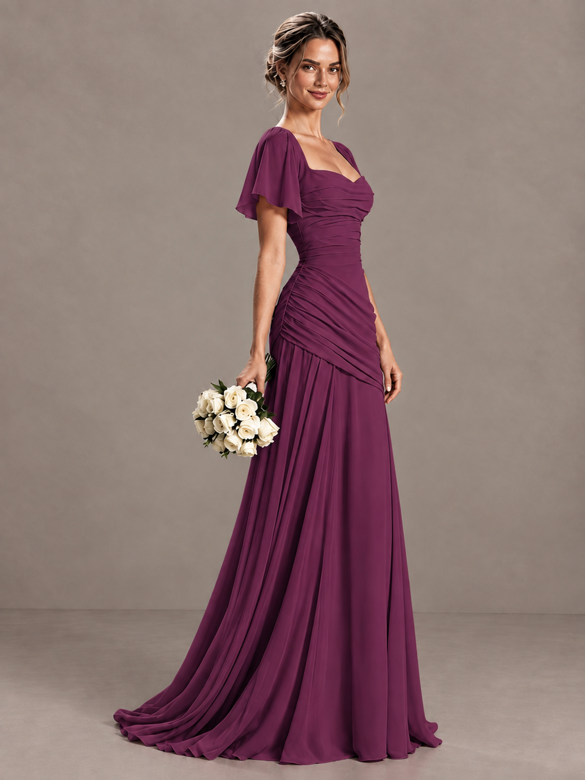 BOLODOO Plum Flutter Sleeve Lace-Up Back Maxi Dress - Plum - Plum (3)