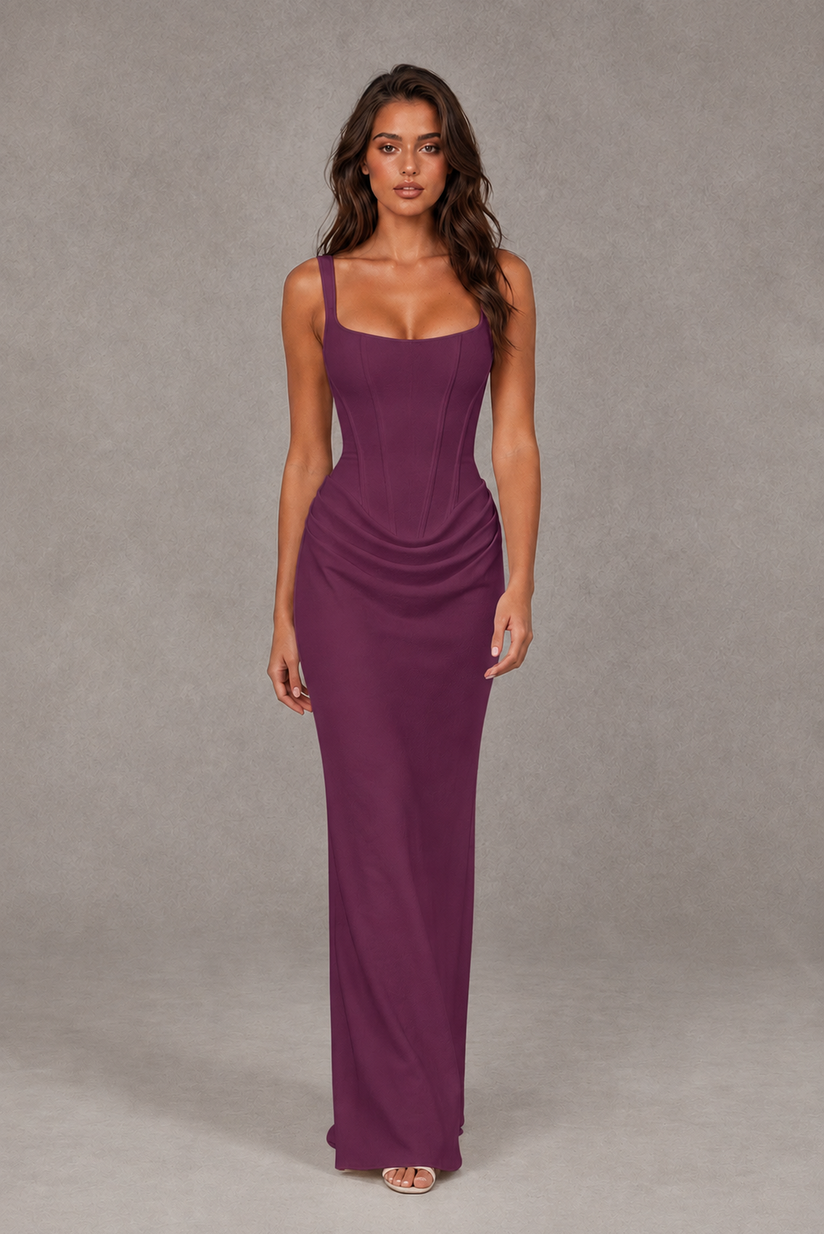 BOLODOO Plum Square-Neck Lace-Up Back Bridesmaid Dress - Plum