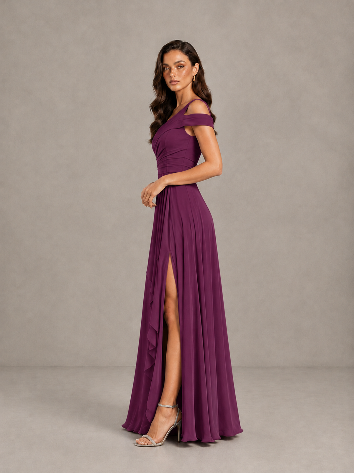 BOLODOO Plum One-Shoulder Bridesmaid Dress with Side Slit - Plum - Plum (3)